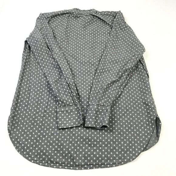 LOFT Womens Cotton Top Gray White Dot Print Button Down Shirt Long Sleeve Small - Picture 10 of 11